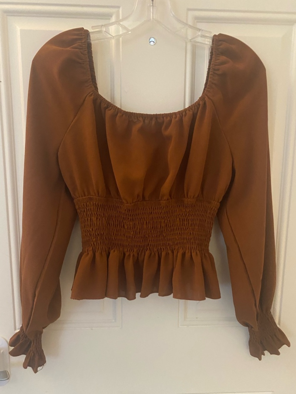 Brown Long Sleeve Crop Blouse